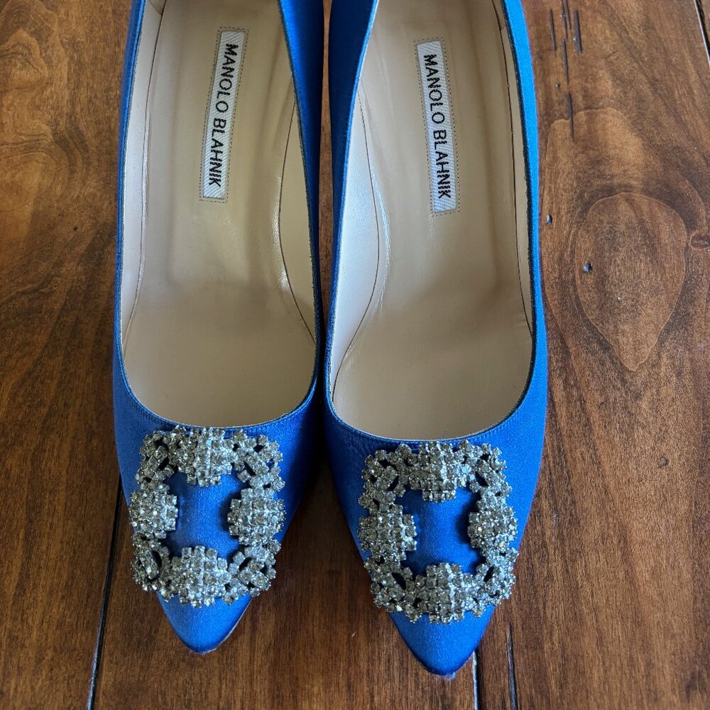 Manolo Blahnik Blue Satin Heels